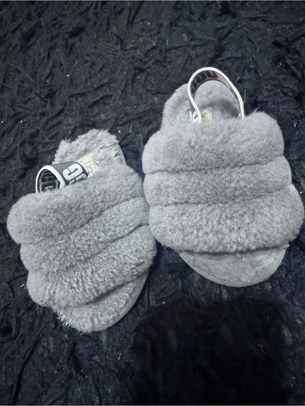 Plush Grey Ugg Baby Slide Slippers with Back Strap